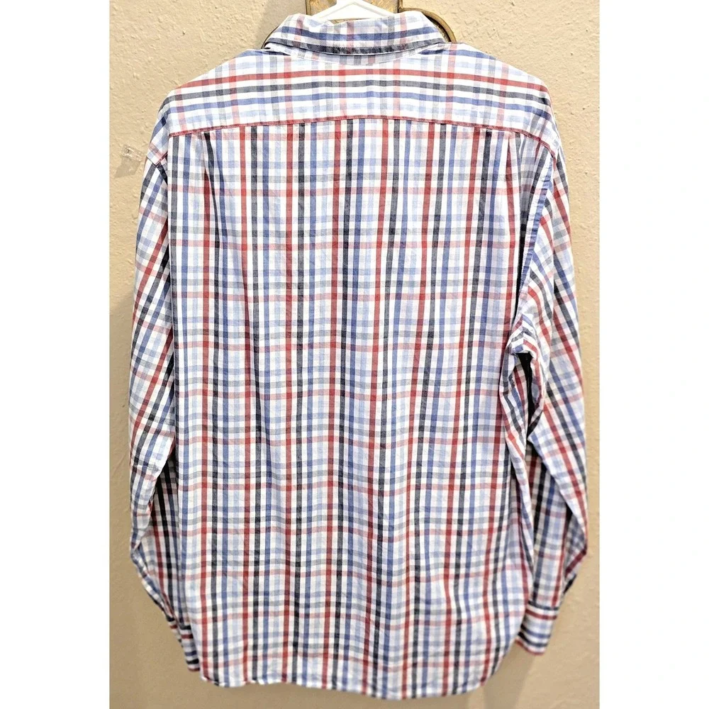 J Crew Shirt Mens XL Red Blue Plaid Button Down Slim‎ Flex Washed Casual Preppy